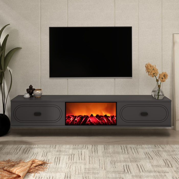 CRAWLEY Meuble TV avec cheminée LED 150cm gris anthracite et noir