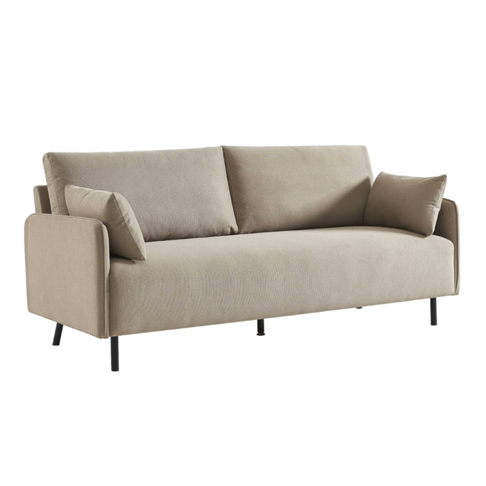 Canapé 3 places au tissu beige déperlant avec pieds en métal noir