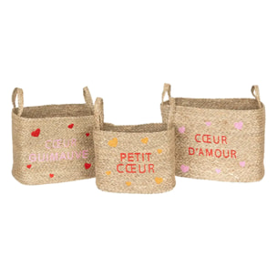 Lot de 3 paniers enfant Neree motif cœur L28/33/38cm