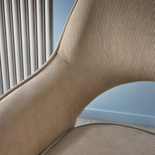 Chaise de bureau à roulettes velours côtelé taupe piétement chromé. L 60 x P 62 x H 89 / 99cm