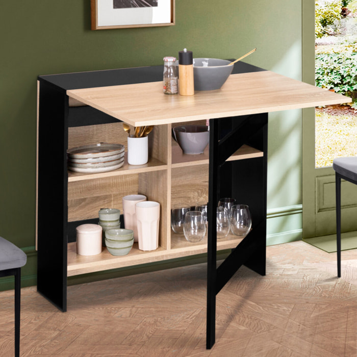 Table à manger dépliable Edi avec rangement bois et noir