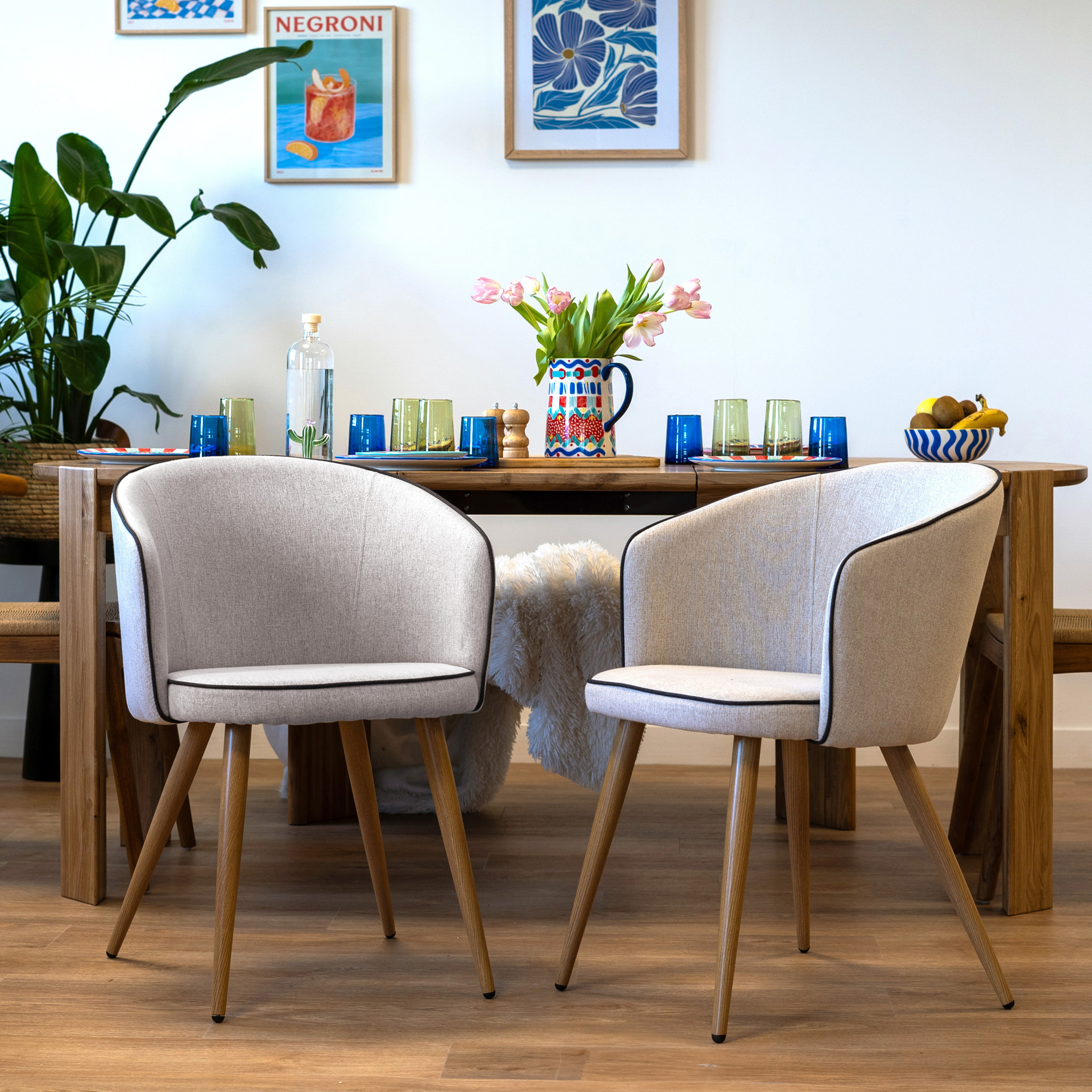 Lot de 2 chaises en tissu beige - Chiara