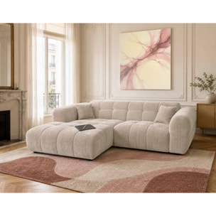 Mini Ray - Canapé d'angle gauche 4 places en tissu texturé - Beige