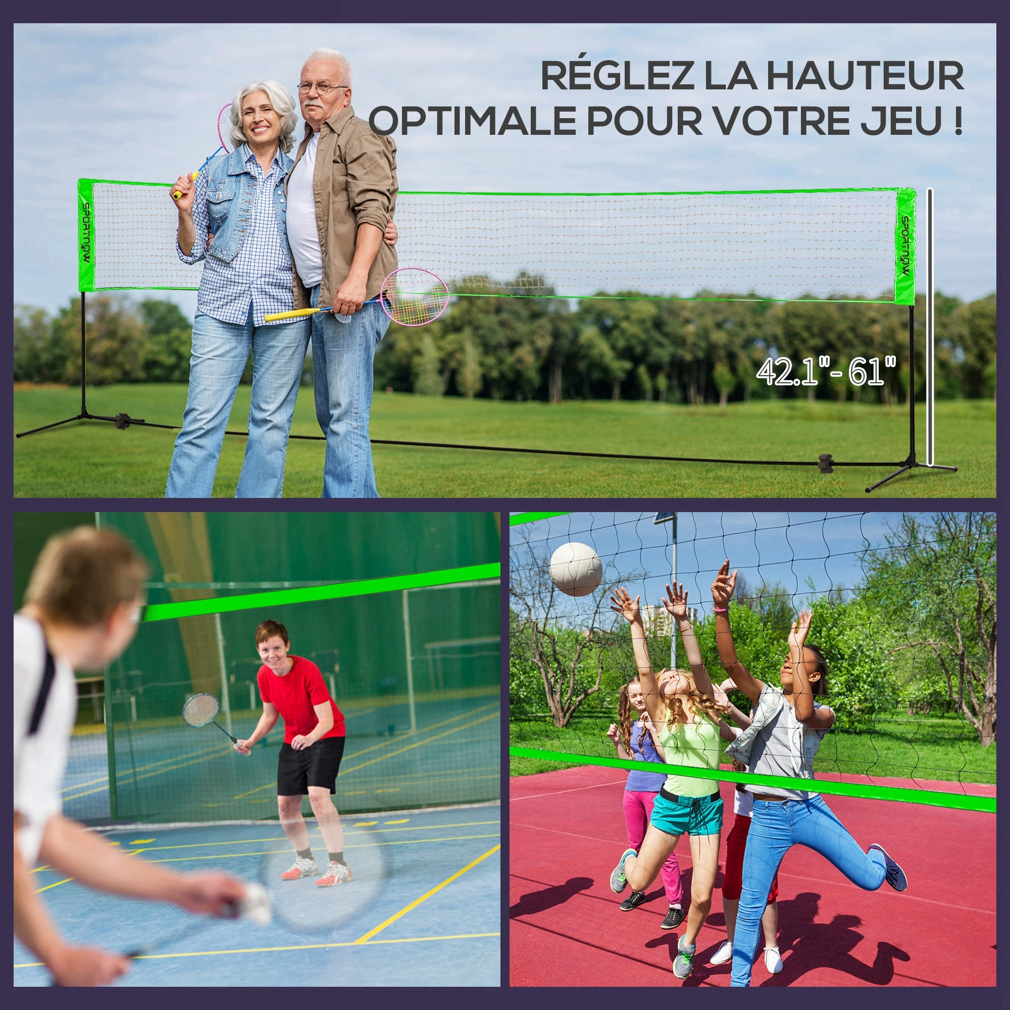 Ensemble set complet de badminton, pickleball et volleyball 3 en 1 réglable