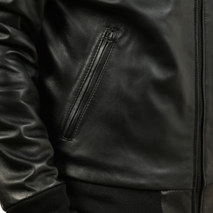 Giubbino in vera pelle di vitello foderato con trapunta invernale Nero-Slim Fit