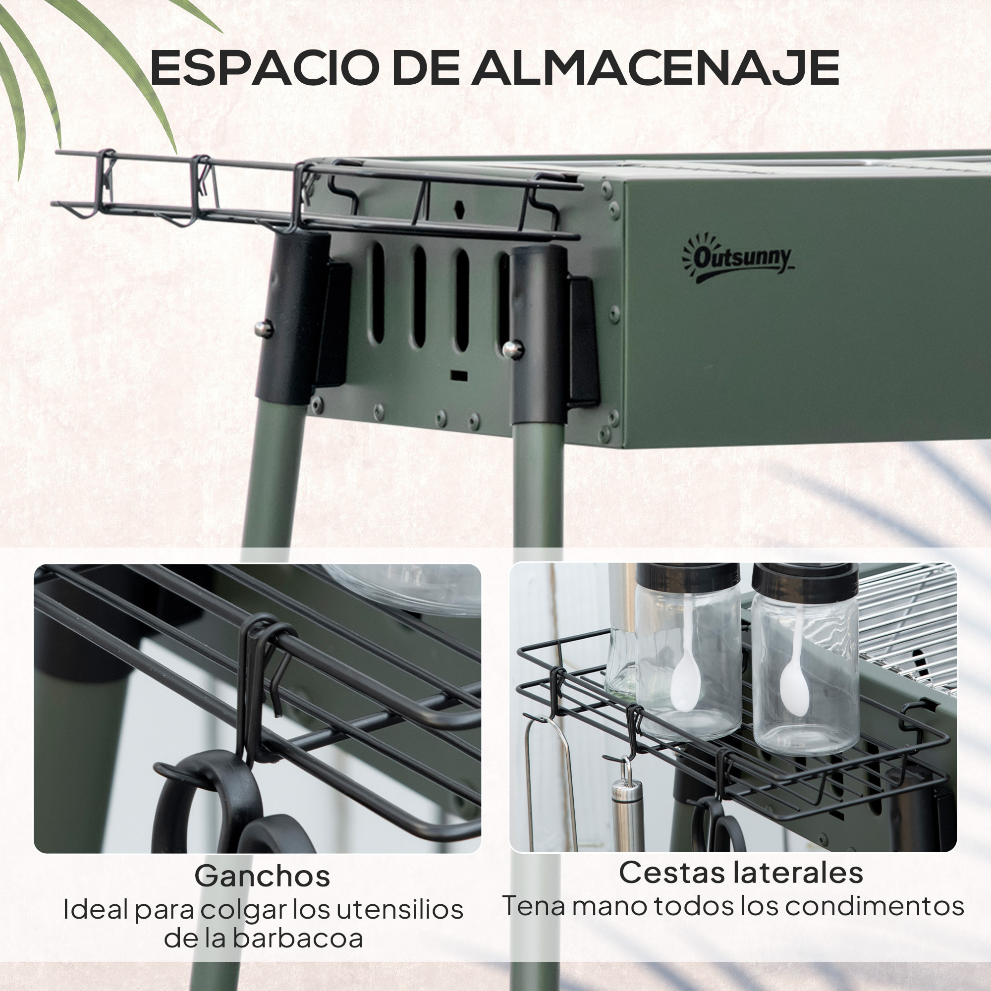 Barbacoa de Carbón Barbacoa Portátil 94x39x70 cm con 2 Parrillas de Acero Inoxidable y 2 Especieros para Acampar Picnic Camping Jardín Verde Oliva