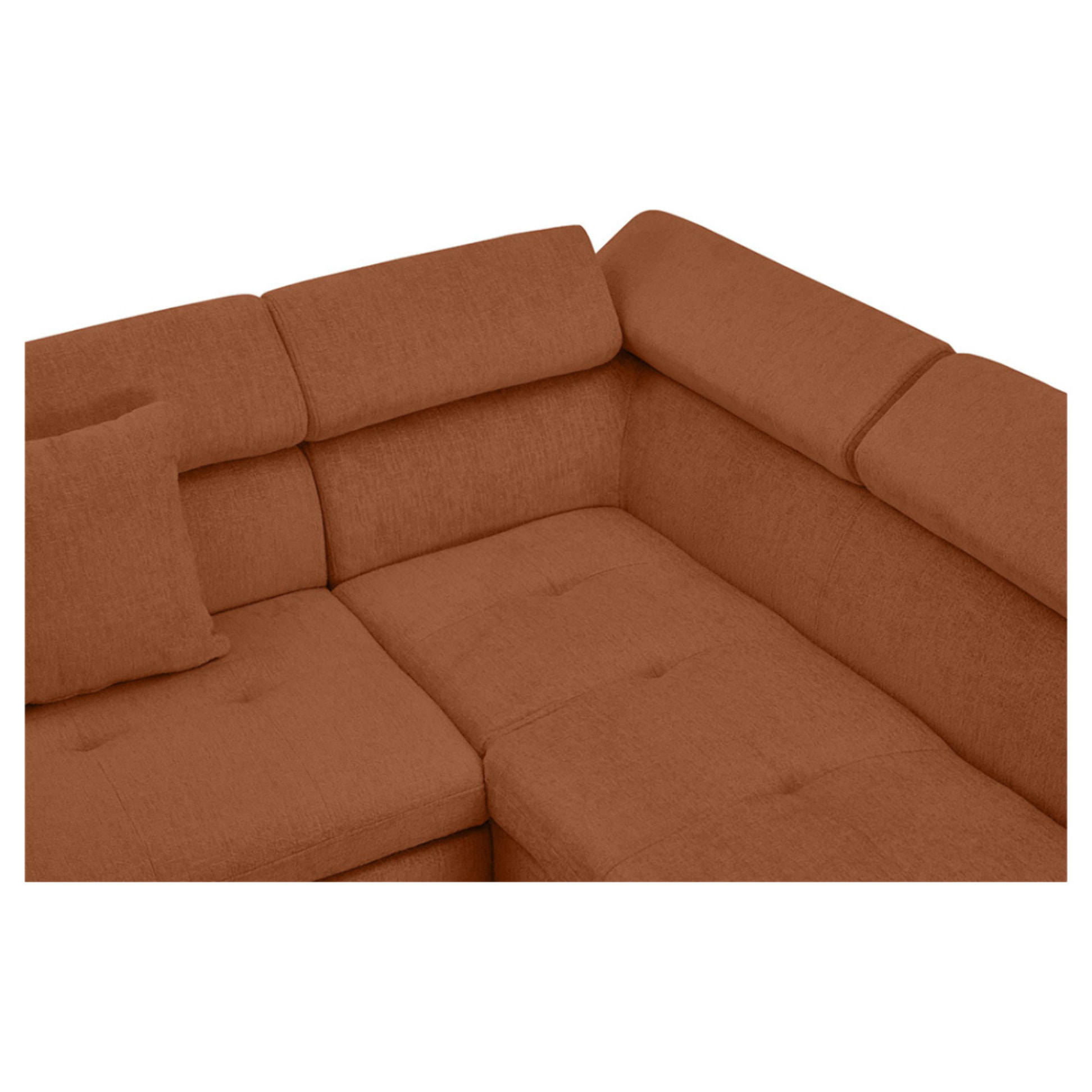 Margaux - Canapé d'angle droit 5 places convertible avec coffre et têtières réglables en velours texturé - Terracotta