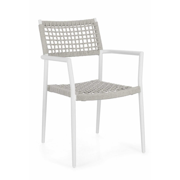 Set di 4 sedie con braccioli BLANES in alluminio bianco e corda grigio
