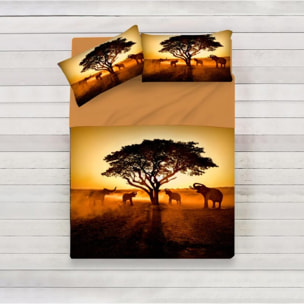 INTRECCI Set Lenzuola Una Piazza e Mezza in Cotone, Stampa Alta Qualità, Lenzuolo Sotto + Lenzuolo Sopra + 1 Federa, Comfort, per Pelli Sensibili, non Stringe in Lavatrice. Fantasia: Savana