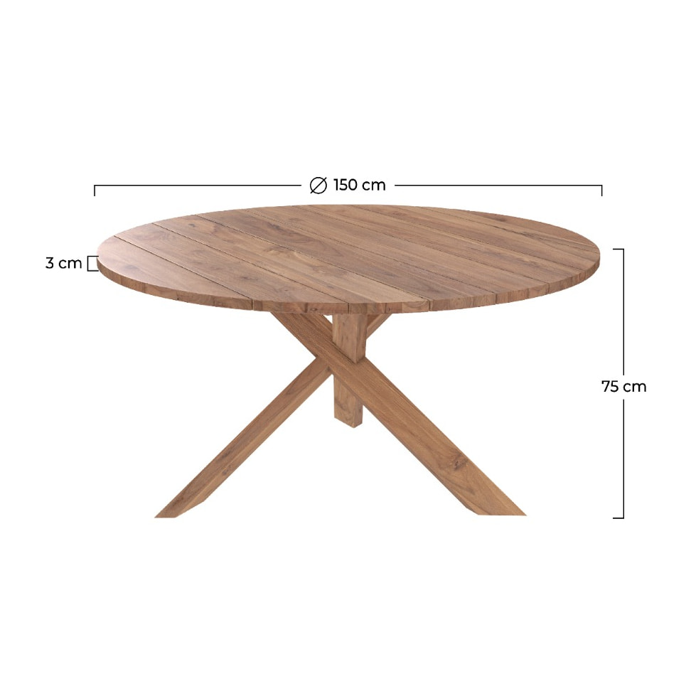 Table ronde Laure 6-8 personnes en bois de teck recyclé D150 cm