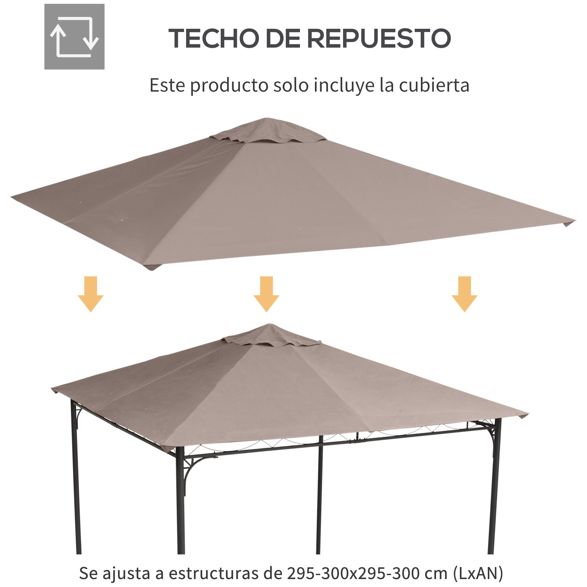 Techo de Repuesto 298x295 cm para Cenador de Jardín Cubierta de Repuesto de Gazebo Pabellón Exterior con 8 Orificios de Drenaje y Ventilación Beige