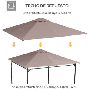 Techo de Repuesto 298x295 cm para Cenador de Jardín Cubierta de Repuesto de Gazebo Pabellón Exterior con 8 Orificios de Drenaje y Ventilación Beige