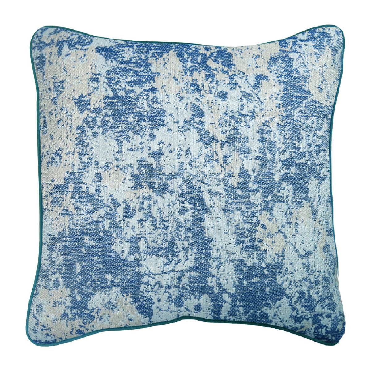 Housse de coussin pur coton motif jacquard bleu Oxyd turquoise-
