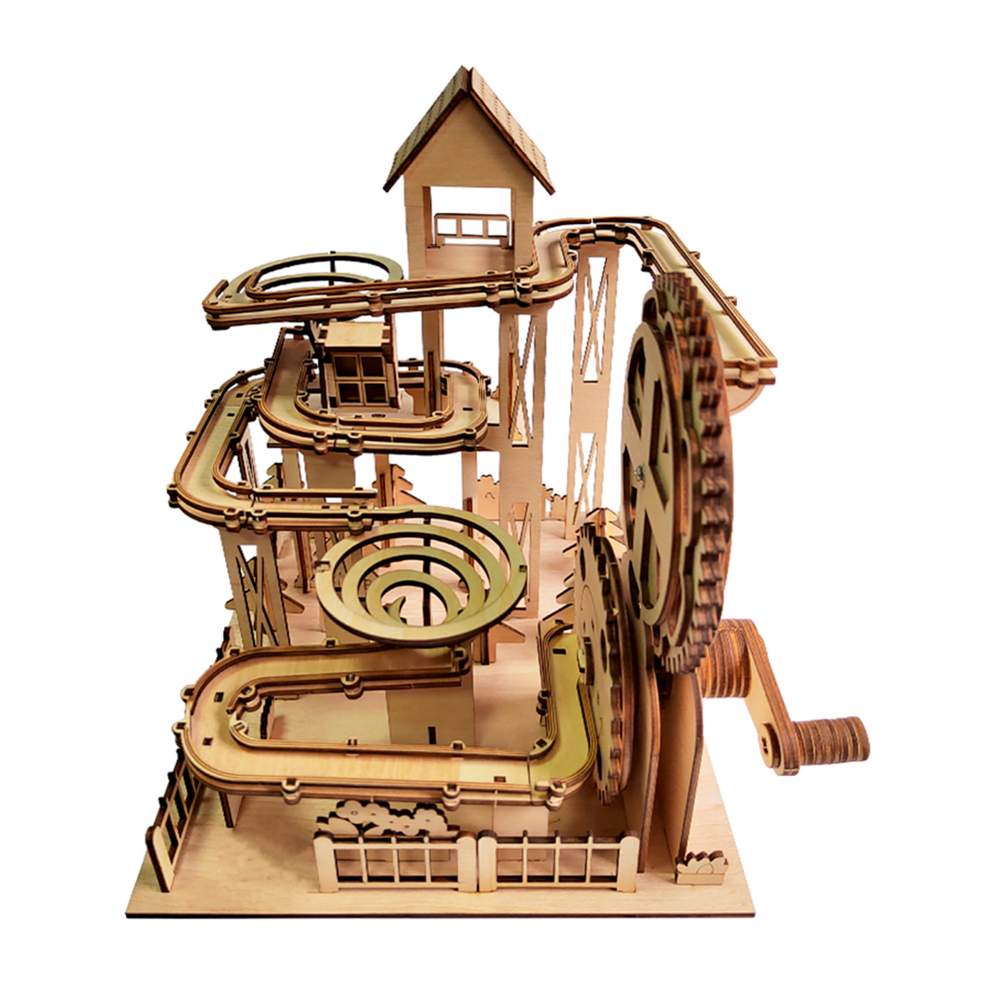 Maqueta de Madera 3D, con movimiento mecánico diseño de Pista de bolas Jungla. 250 piezas