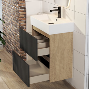 CONJUNTO DE BAÑO ZEL | MUEBLE SUSPENDIDO | 60 CM NEGRO | DOS CAJONES | LAVABO ENCASTRADO | NO INCLUYE ESPEJO | MUEBLE MONTADO| ALDAY