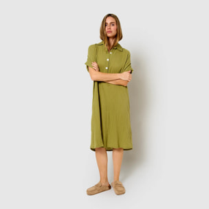 Vestido midi manga fluida muselina limón