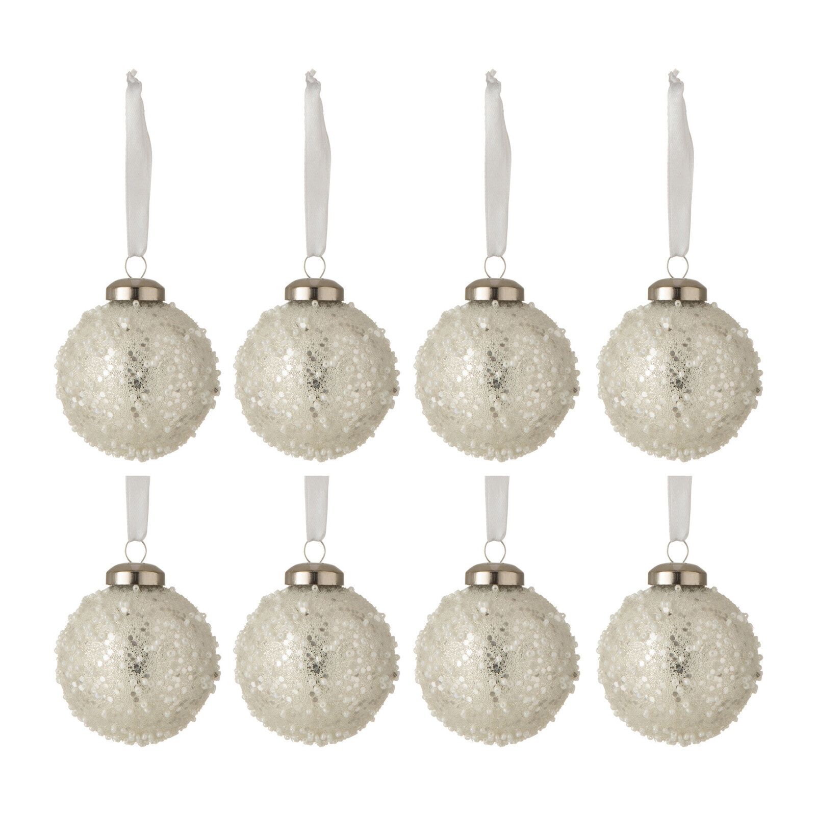 J-Line boule de Noël Perles - verre - blanc/argent - small - boîte de 8