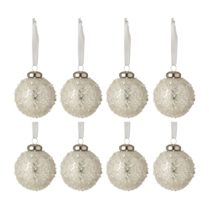J-Line boule de Noël Perles - verre - blanc/argent - small - boîte de 8