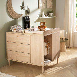 Commode-îlot bébé décor bois chêne suave avec rangements 3 faces