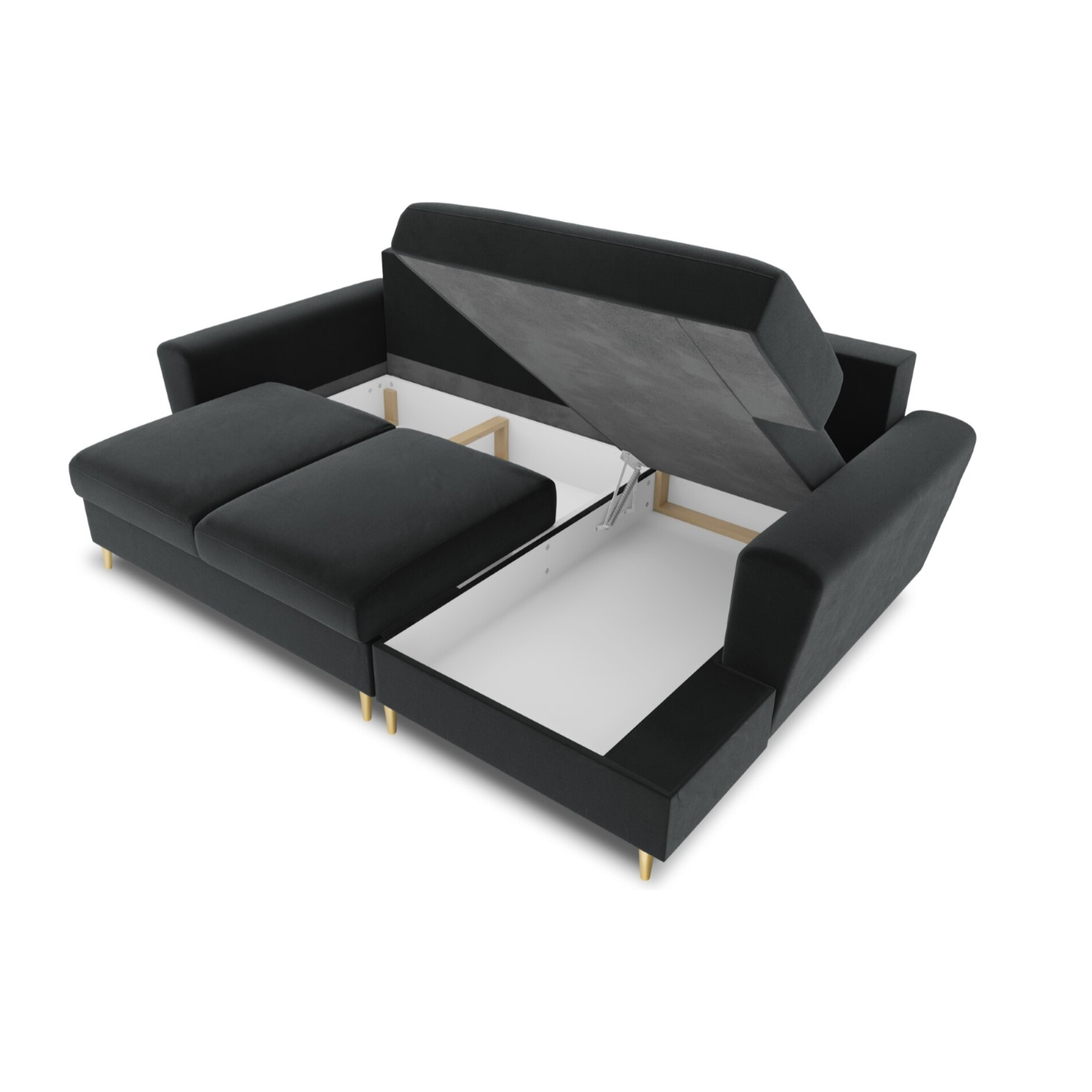 Canapé d'angle droit convertible avec coffre de rangement "Kyoto" 4 places en velours gris foncé