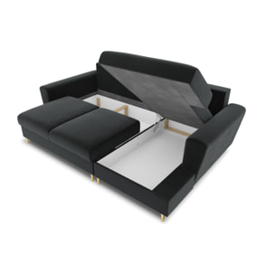 Canapé d'angle droit convertible avec coffre de rangement "Kyoto" 4 places en velours gris foncé