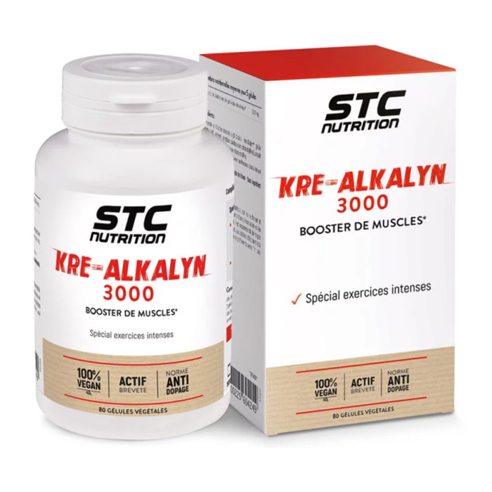 Kre-Alkalyn 3000® - Booster de muscles- Spécial exercices intenses - Norme anti-dopage - 100% Vegan - Actif breveté - 80 gélules