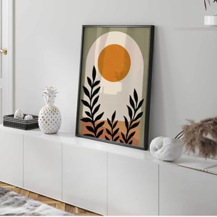 Affiche encadrée paysage abstrait soleil moderne Affiche + cadre en métal - Noir