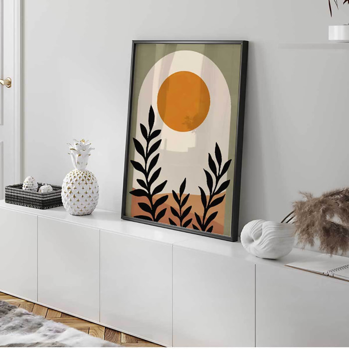 Affiche encadrée paysage abstrait soleil moderne Affiche + cadre en métal - Noir