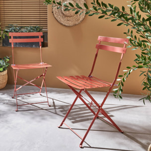 Lot de 2 chaises de jardin bistrot pliables en acier thermolaqué. 49.5 x 41 x 80.5cm