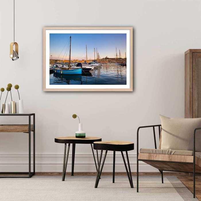 Affiche marseille, les pointus du vieux port Affiche + cadre en bois - Chêne