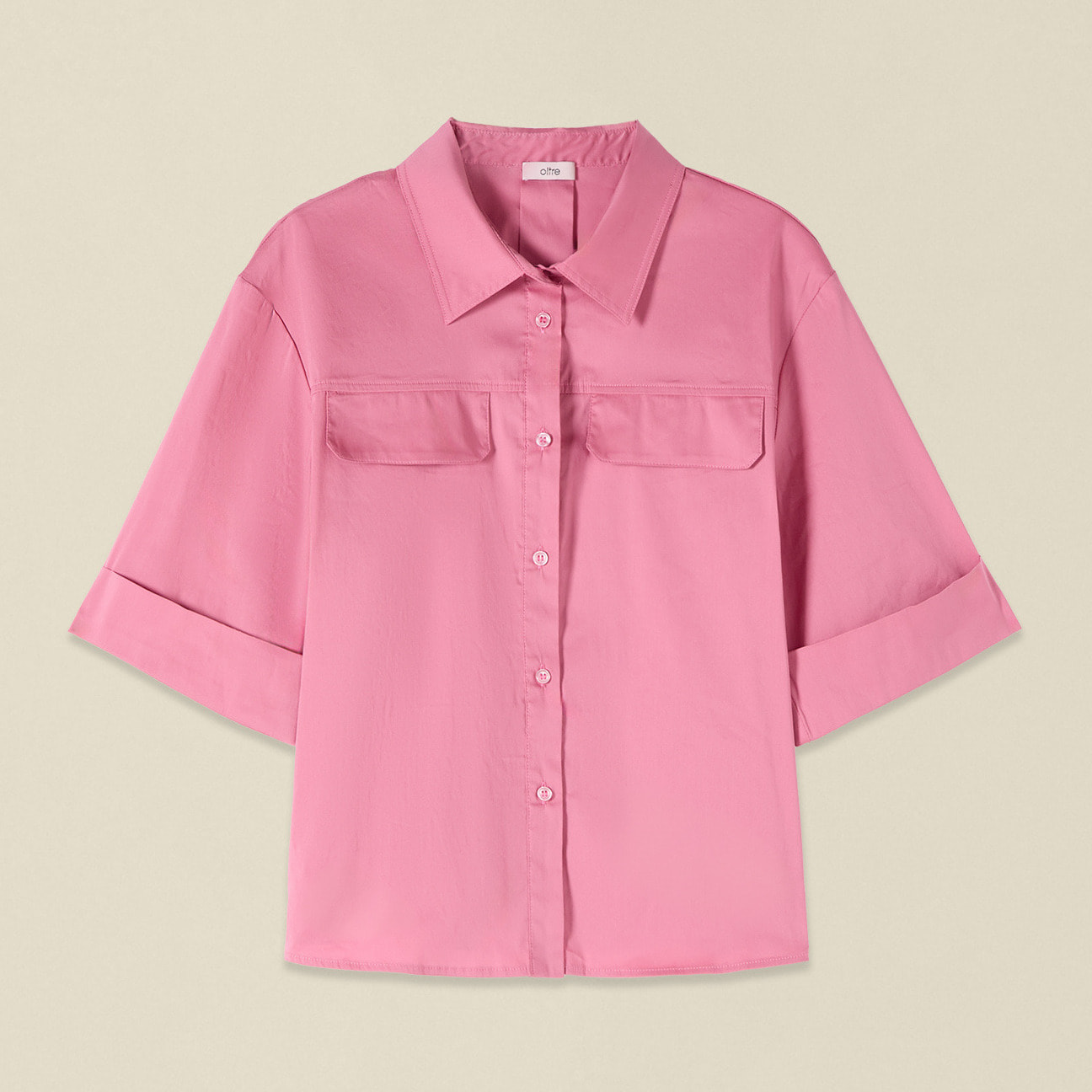Oltre - Camisa de popelín con bolsillos - Rosa