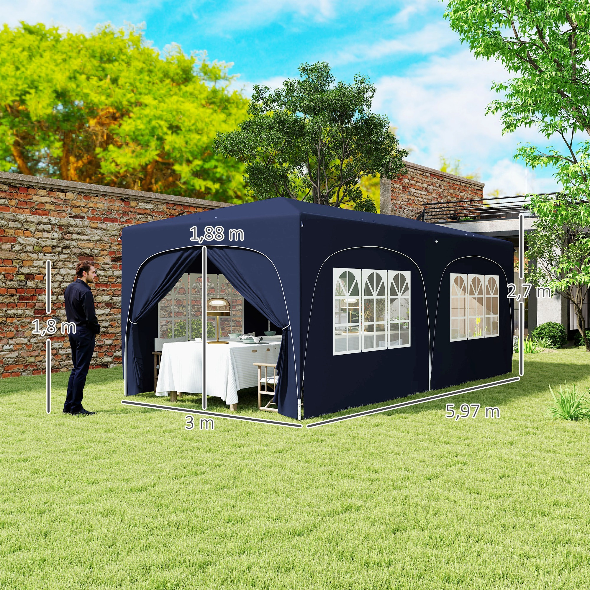 Carpa Plegable Gazebo 6x3 m Cenador Plegable con Altura Ajustable 6 Paredes Laterales Anti-UV y Bolsa de Transporte Pabellón de Jardín para Camping Fiestas