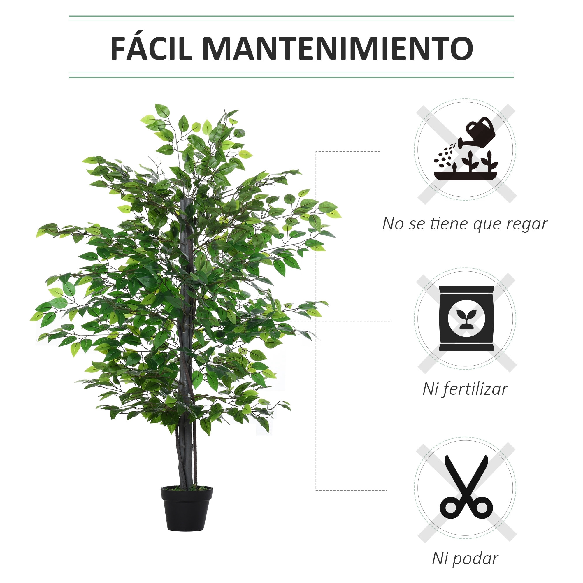 Árbol de Ficus Artificial de 145 cm de Altura con Maceta Interiores y Exteriores