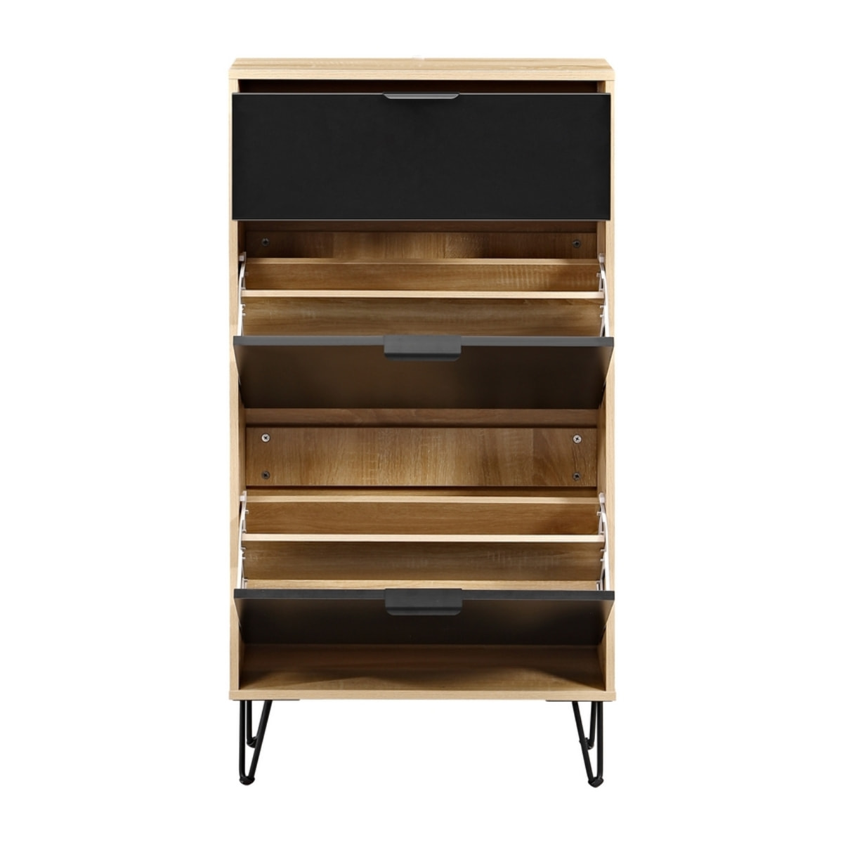 Scarpiera in legno con ante a ribalta rovere e nero 63x26x118 cm – Madrid