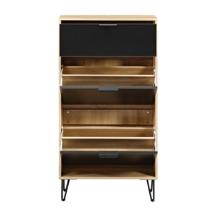 Scarpiera in legno con ante a ribalta rovere e nero 63x26x118 cm – Madrid