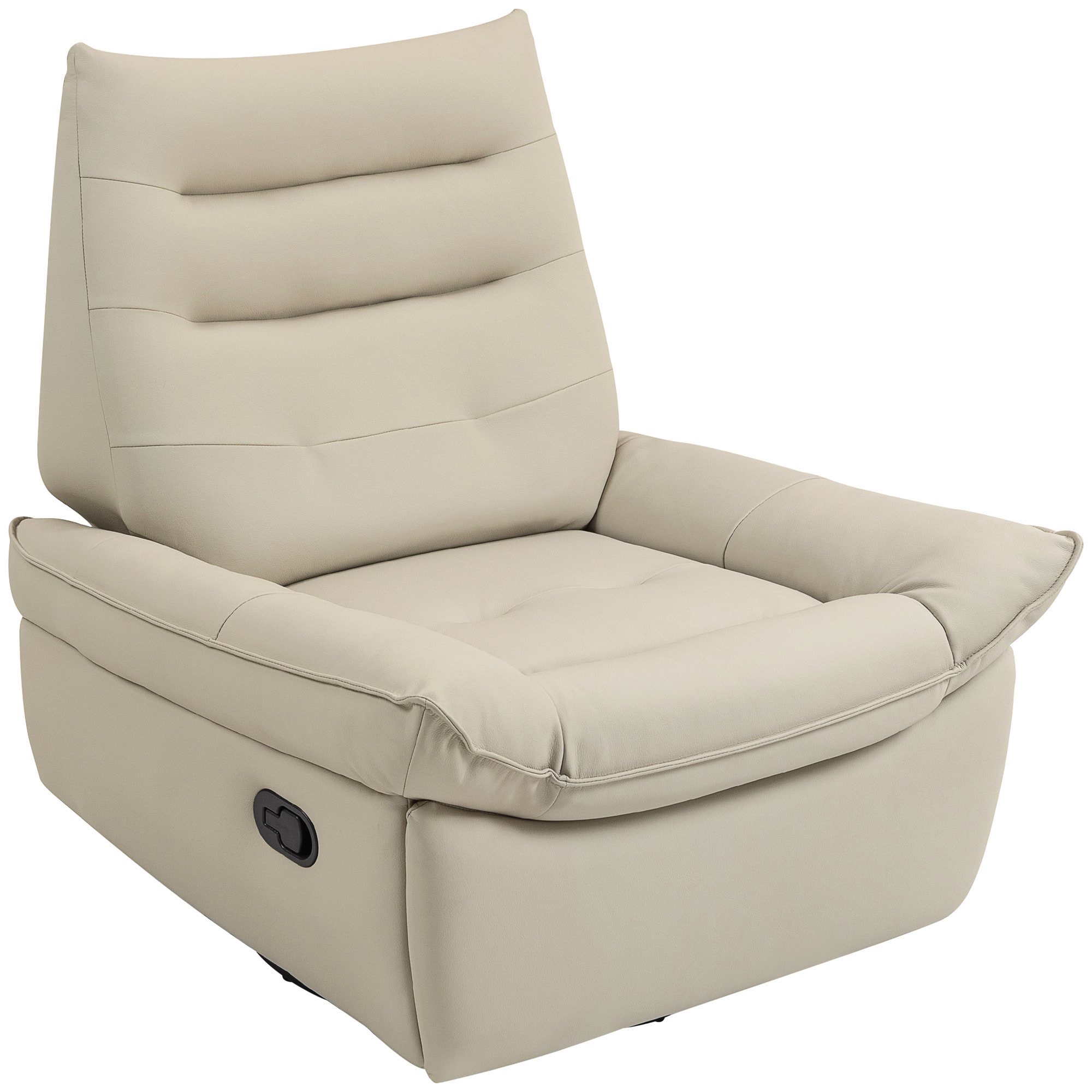 Sillón Relax Reclinable Manual, Sillón Relax Giratorio, Función Balancín, Tapizado en PU, Reposapiés, Asiento Amplio, Acolchado Grueso, Butaca Reclinable hasta 135º, Crema