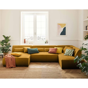 Onyx - canapé panoramique modulable d'angle droit 7 places - en velours côtelé - Jaune