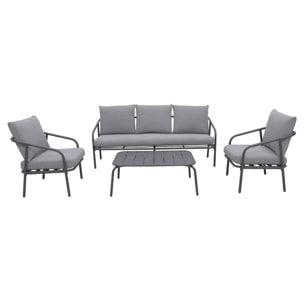 Salon de jardin en acier. structure anthracite. coussins gris. 5 places