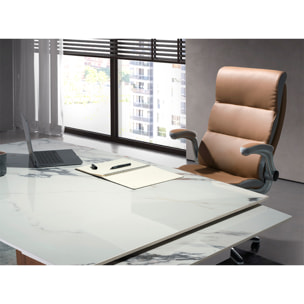 Silla Angel Cerdá oficina giratoria con asiento y respaldo tapizado en polipiel marrón patas en pvc en gris metal 66x72x112cm