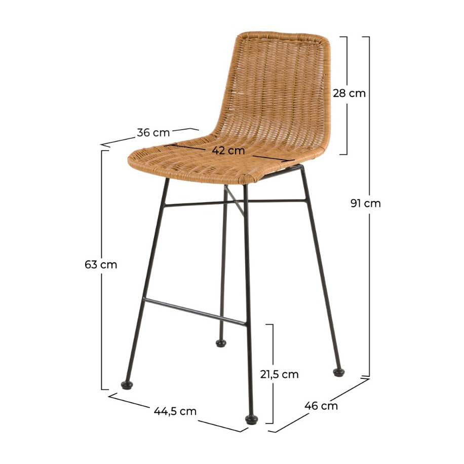 Lot de 2 chaises de bar mi-hauteur 63 cm en résine tressée marron - Mandya