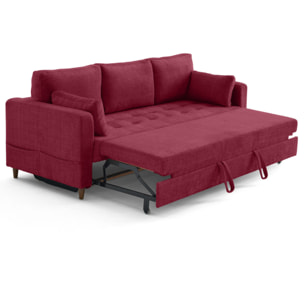 Anna - canapé droit 3 places convertible avec poche en velours texturé - Prune