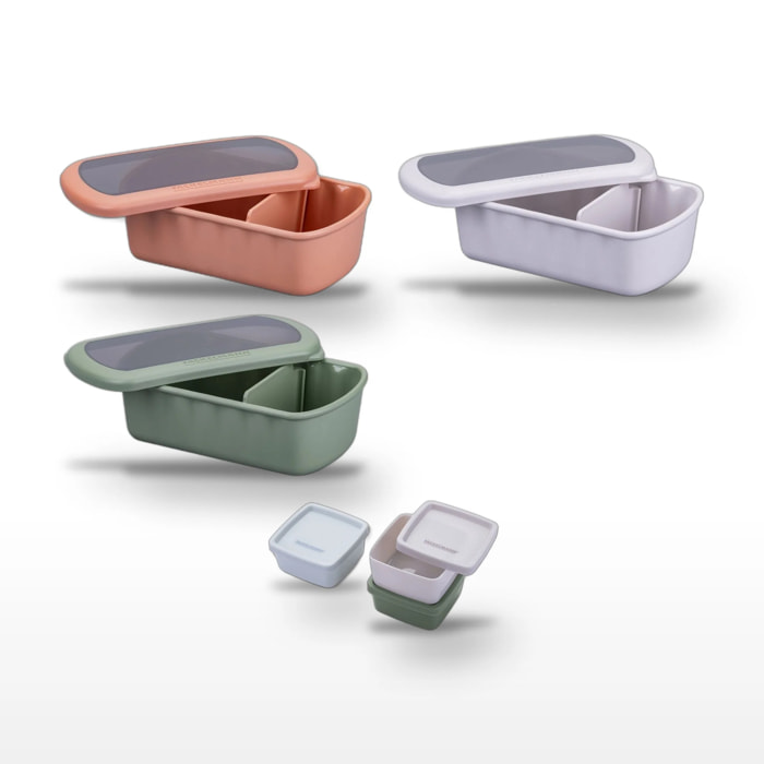 Lot de 3 lunch box 1L avec 3 boites à sauce Fackelmann Storage Terracotta + Beige + Verte