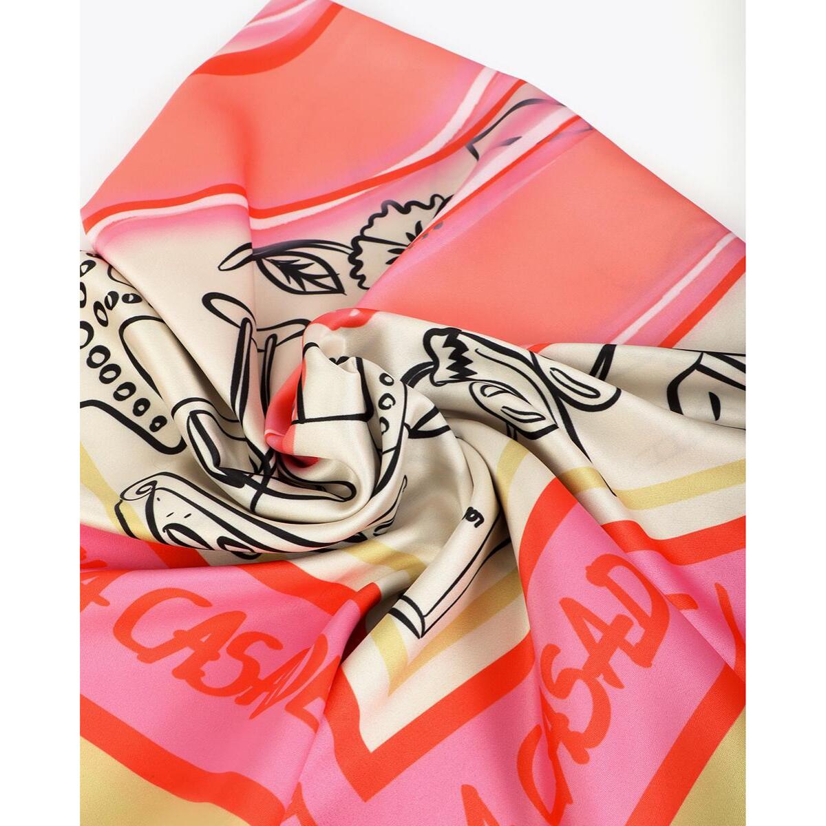 Sciarpa in raso con vari motivi e logo LC