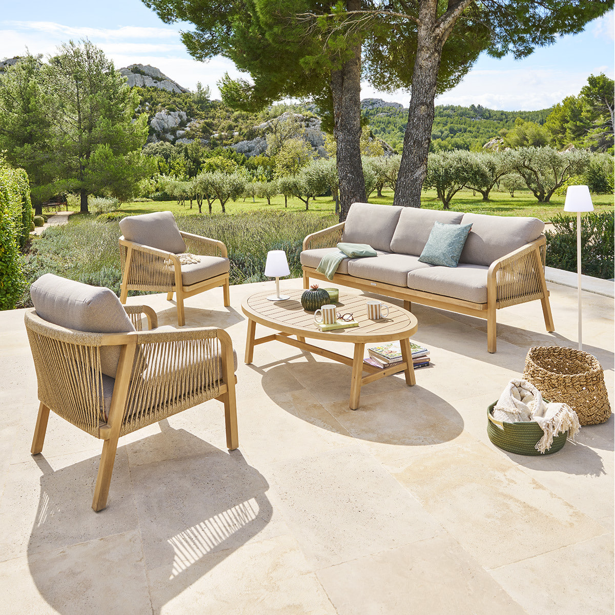 Salon de jardin "Papouasie" 5 places en polyester et acacia