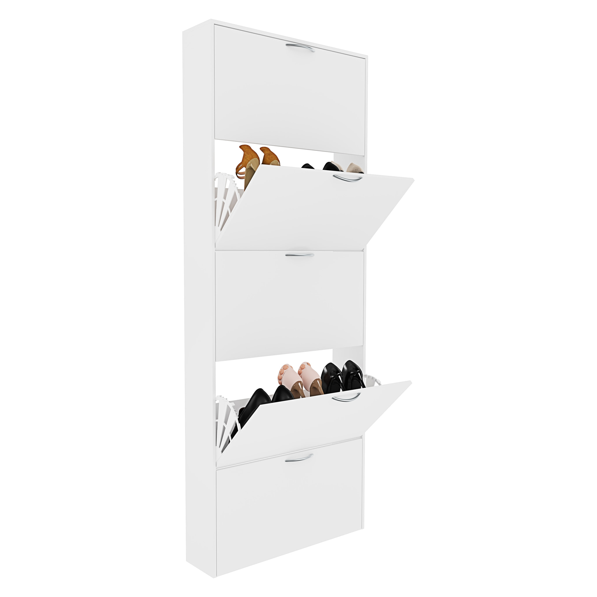 Scarpiera Portascarpe 5 Ante In Legno Da Ingresso Salvaspazio A Ribalta Soggiorno Camera Ufficio Design Ultra Slim Moderno 180 x 70 x 16 Cm Bianco