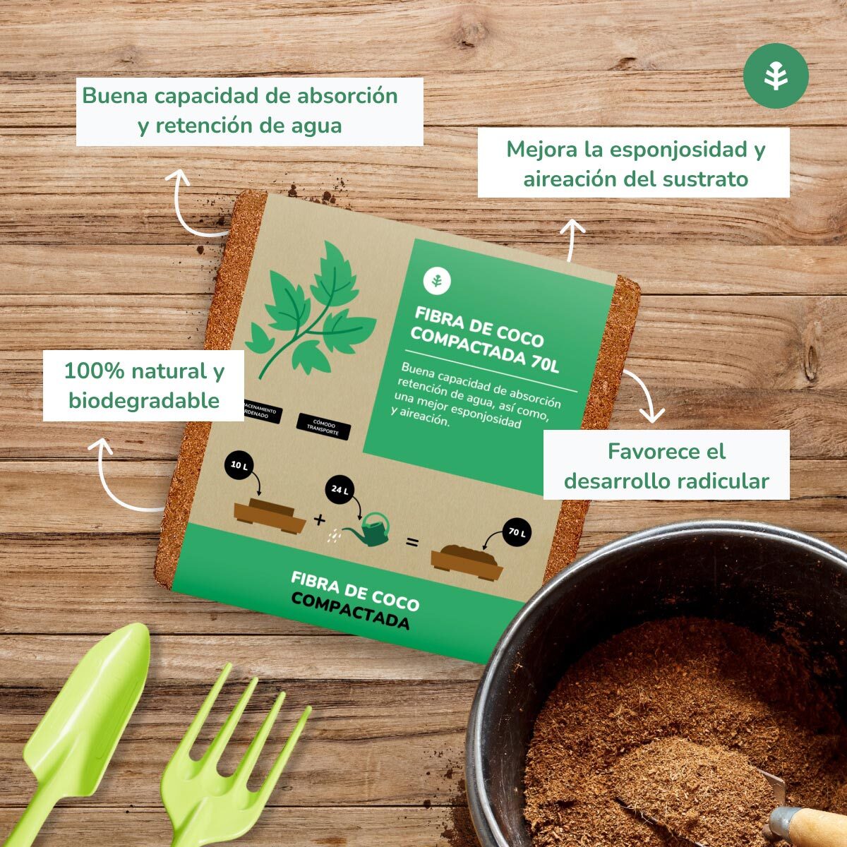 PLANETA HUERTO | Sustrato Fibra de Coco 9 Litros | Ecológico y Sostenible | Favorece el Crecimiento de las Plantas