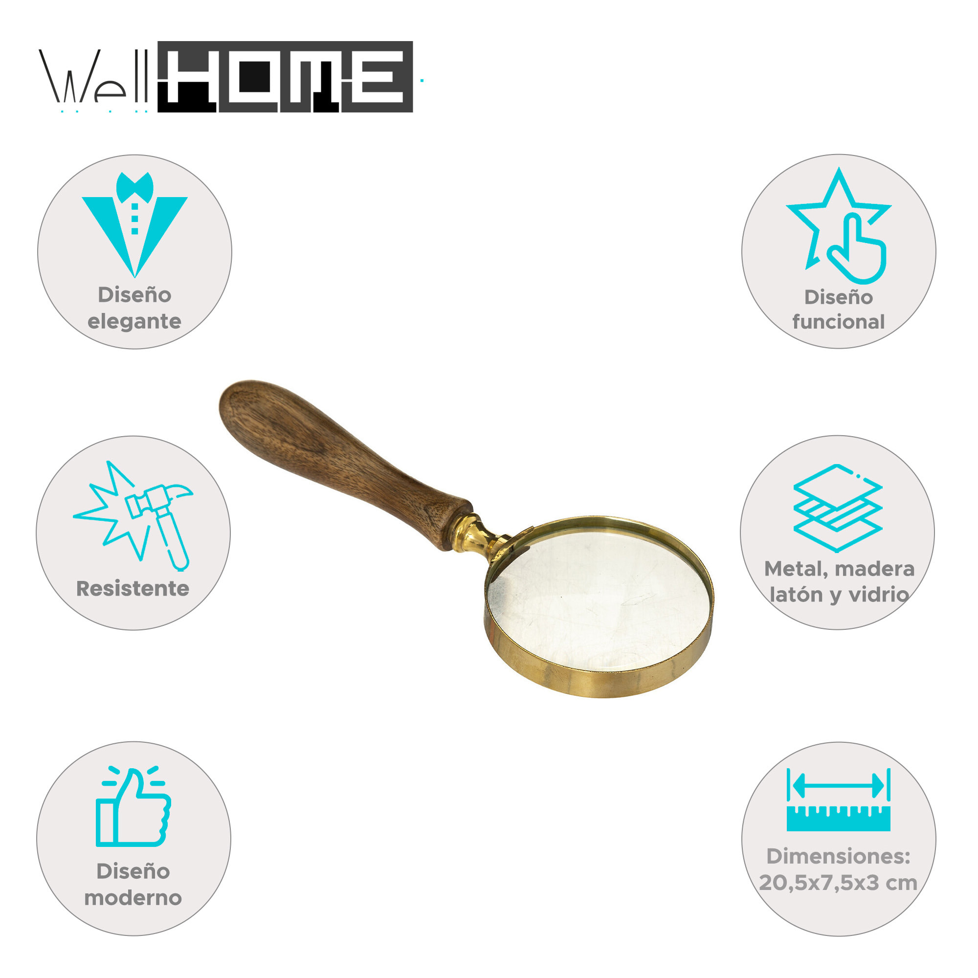 Lupa de metal y mango de madera