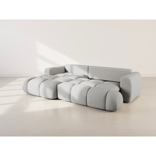 Yulin - Canapé d'angle gauche 4 places convertible avec coffre en tissu bouclette - Gris clair