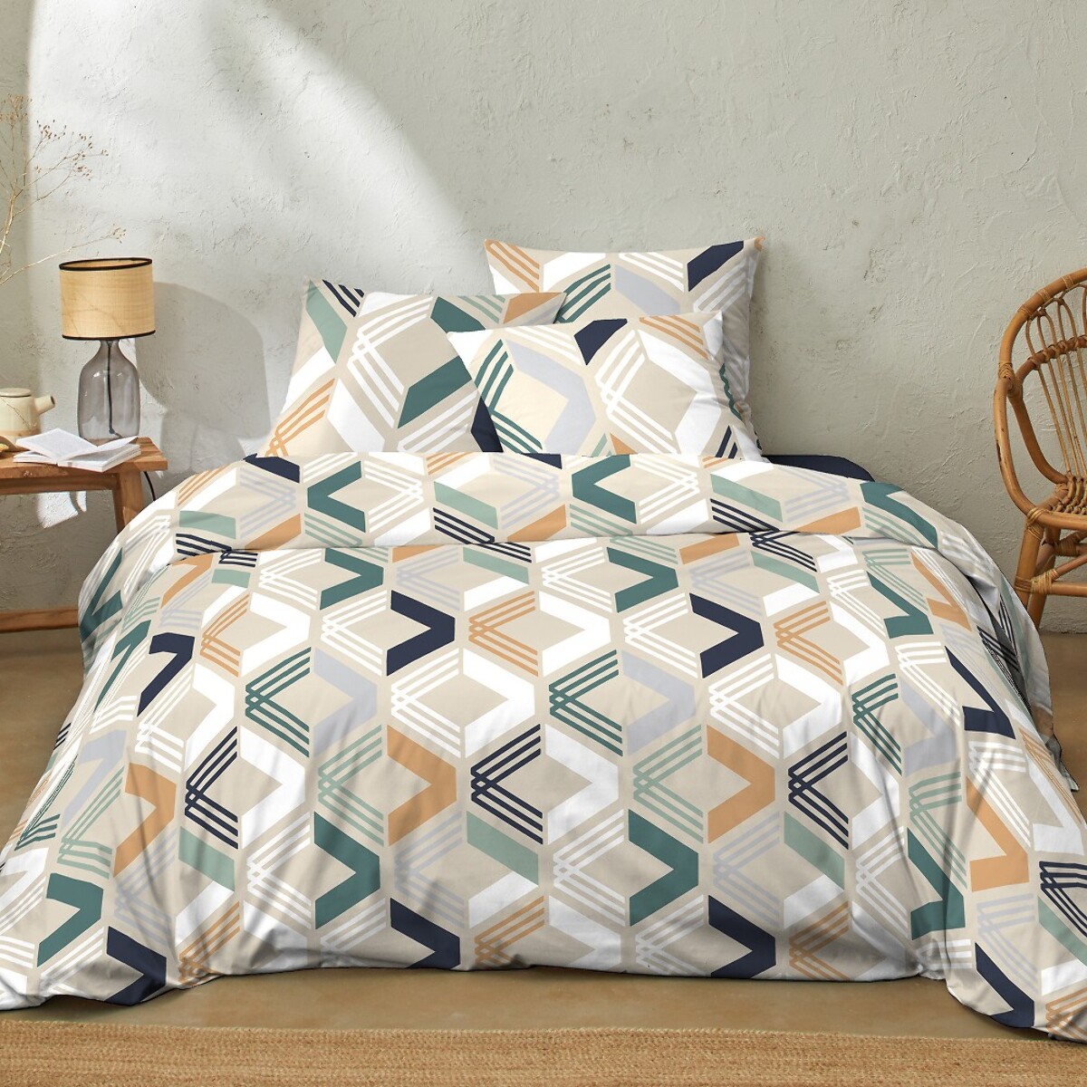 Parure Housse De Couette Malte Marine + 2 Taies D'oreillers