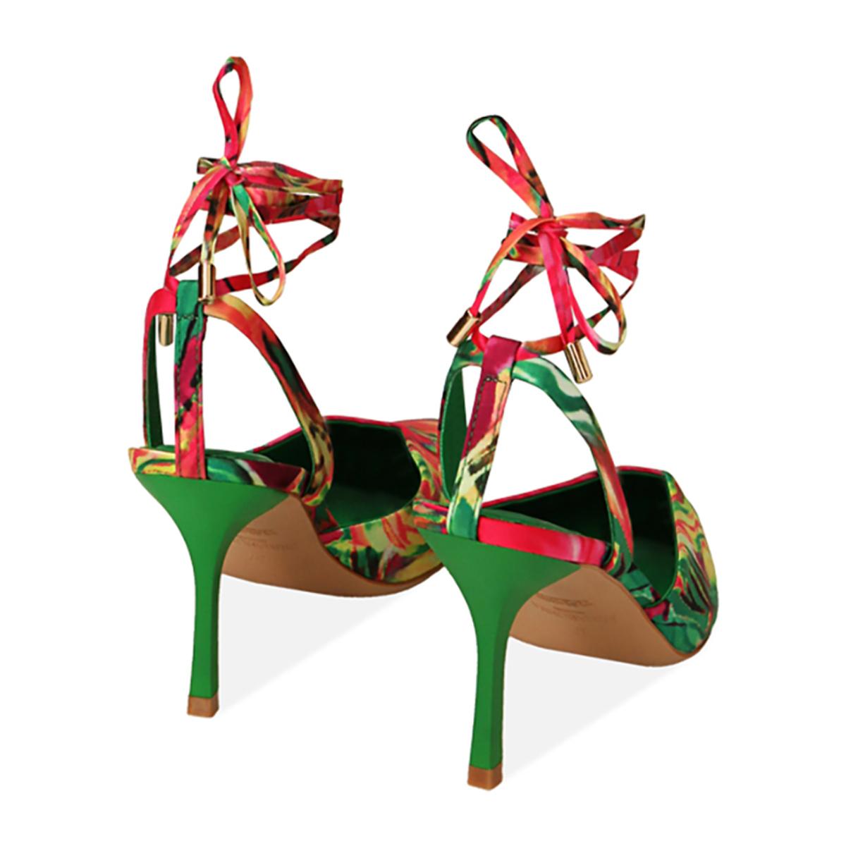 Décolleté slingback verde multicolor, tacco 8,5 cm